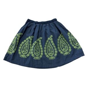 Sgt Fletcher Kids Girls Size 8 Skirt Navy Blue Green Embroidered Paisley Cotton